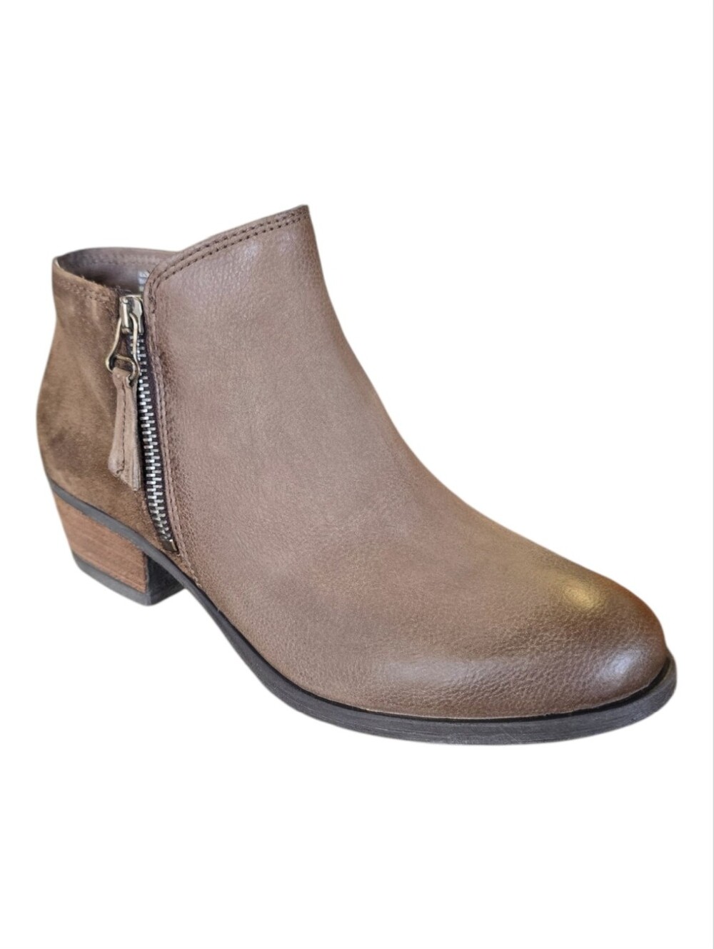 ​Miz Mooz Bangkok Leather Suede Side Zip Ankle Booties Gravel EU 38 US 7.5-8